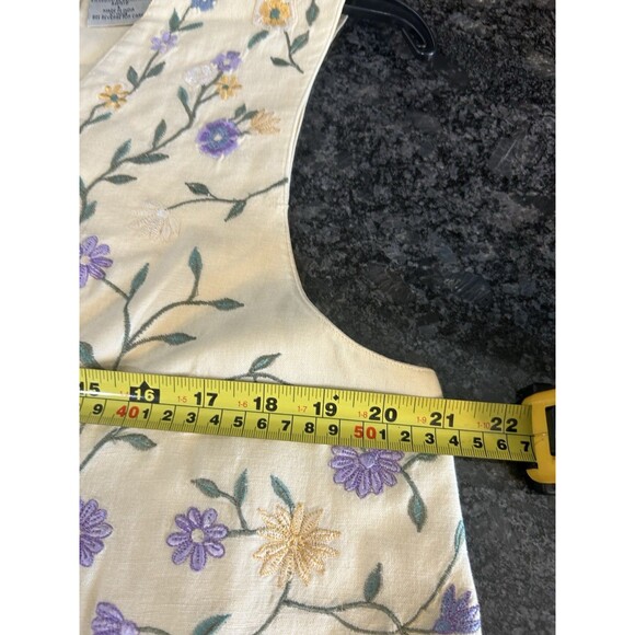 Vtg 90s Y2K Floral Embroidered Yellow Vest Womens Large Tie Back Cottage Boho - Picture 4 of 4